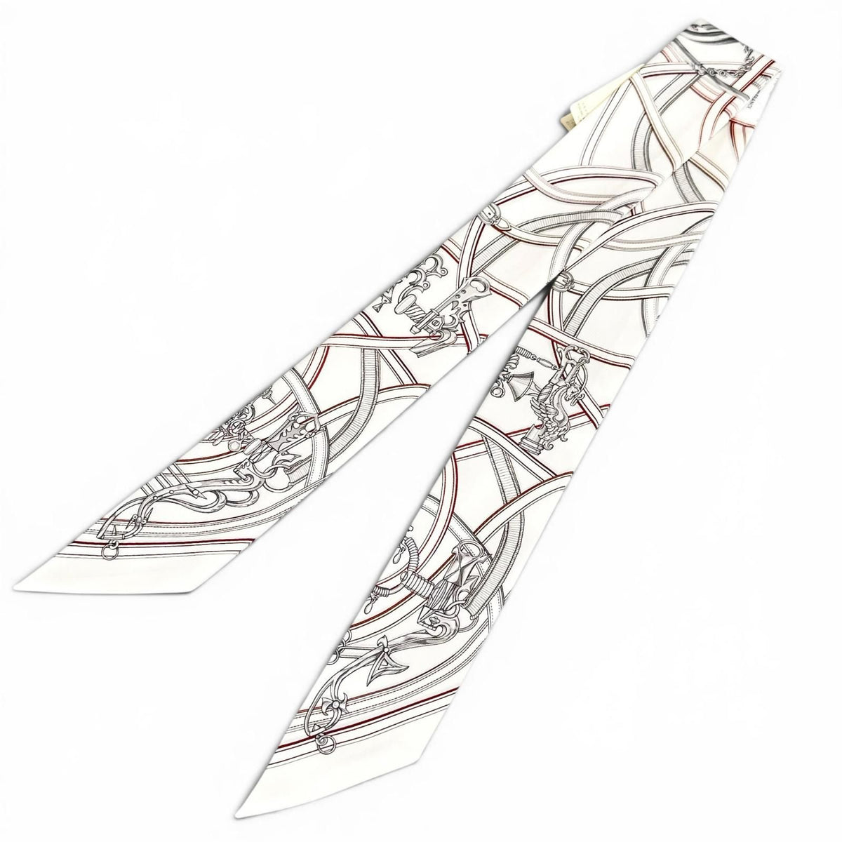 Hermes Twilly Legendary Harness Silk 100% Scarf White Red