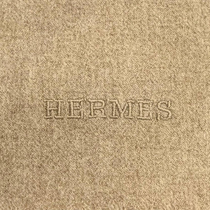 Hermes Cashmere 100% Logo Embroidery Fringe Large Shawl Throw Blanket Beige — view 2