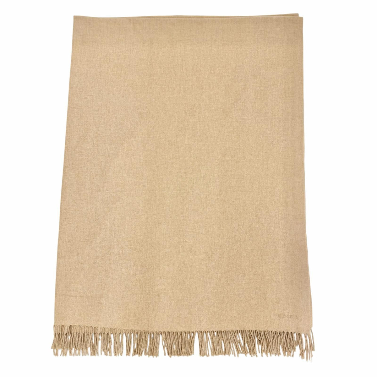 Hermes Cashmere 100% Logo Embroidery Fringe Large Shawl Throw Blanket Beige