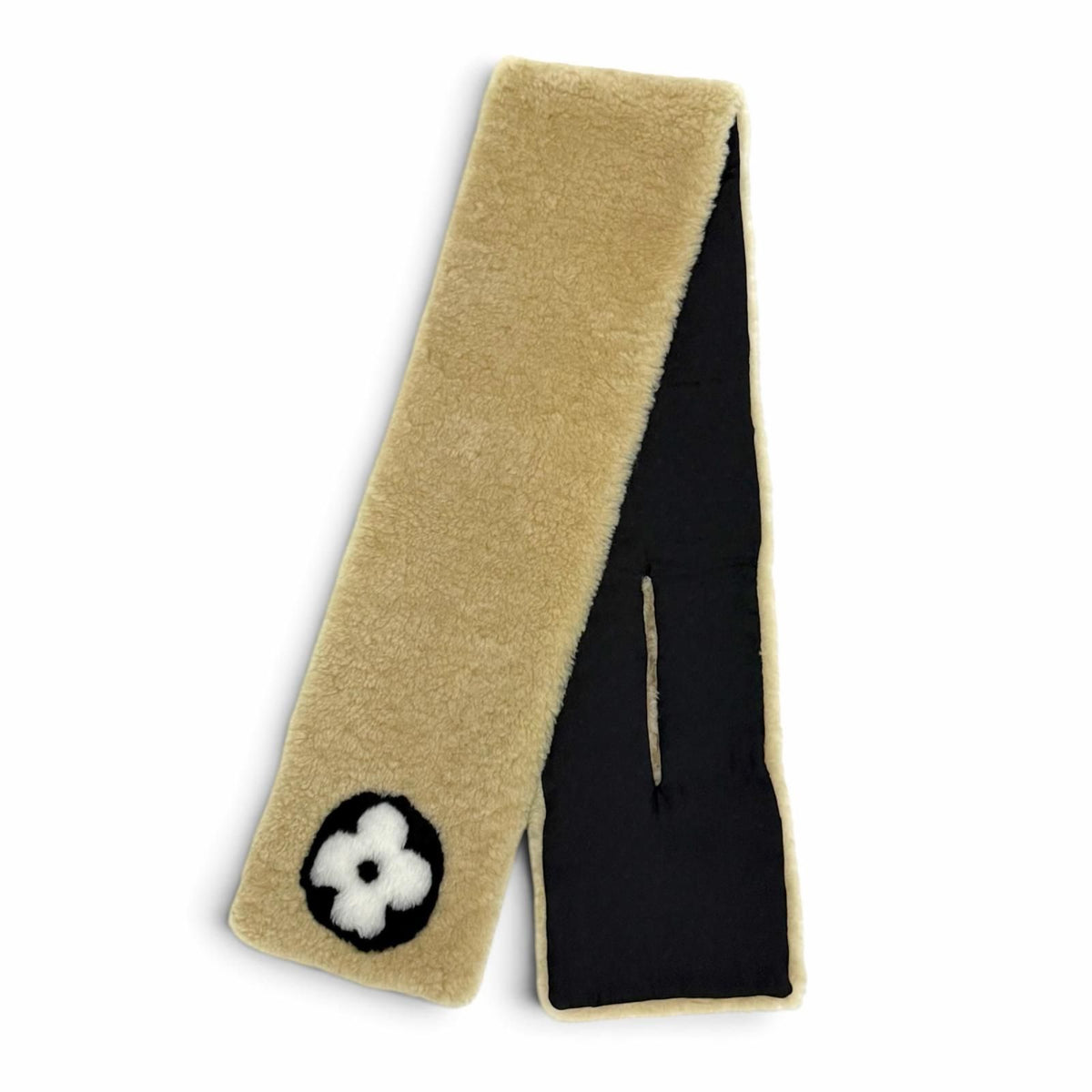 Louis Vuitton Echarpe Graphic LV Shearling Scarf Lining Silk Beige — view 4