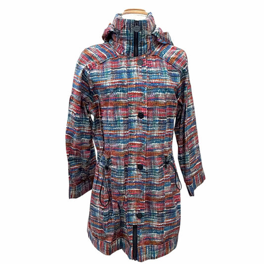 Chanel Cotton Coco Buttons Tweed Print Hooded Zip Up Rain Jacket Multicolor 36