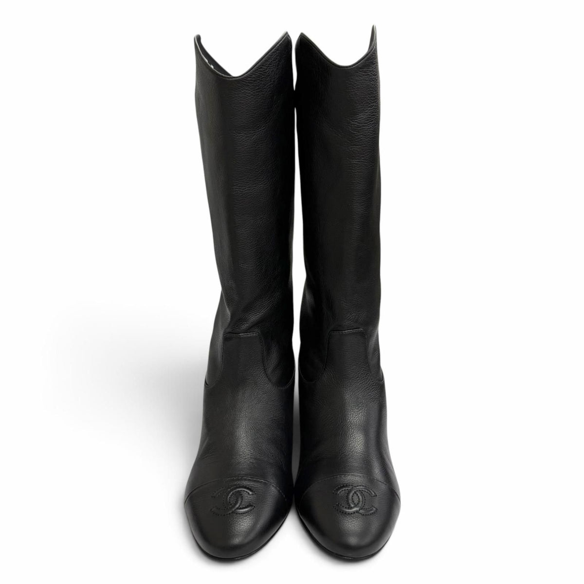 Chanel CC Logo Stitch Middle Leather Boots Jockey Black — view 3