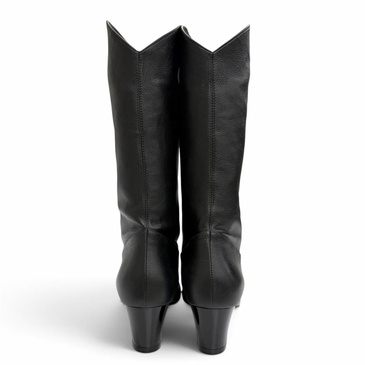 Chanel CC Logo Stitch Middle Leather Boots Jockey Black — view 4