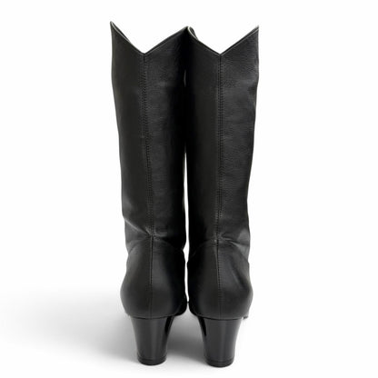 Chanel CC Logo Stitch Middle Leather Boots Jockey Black — view 4