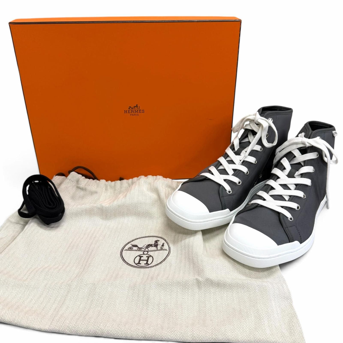 Hermes Express Lace-up High Top Sneakers Charcoal Gray — view 2