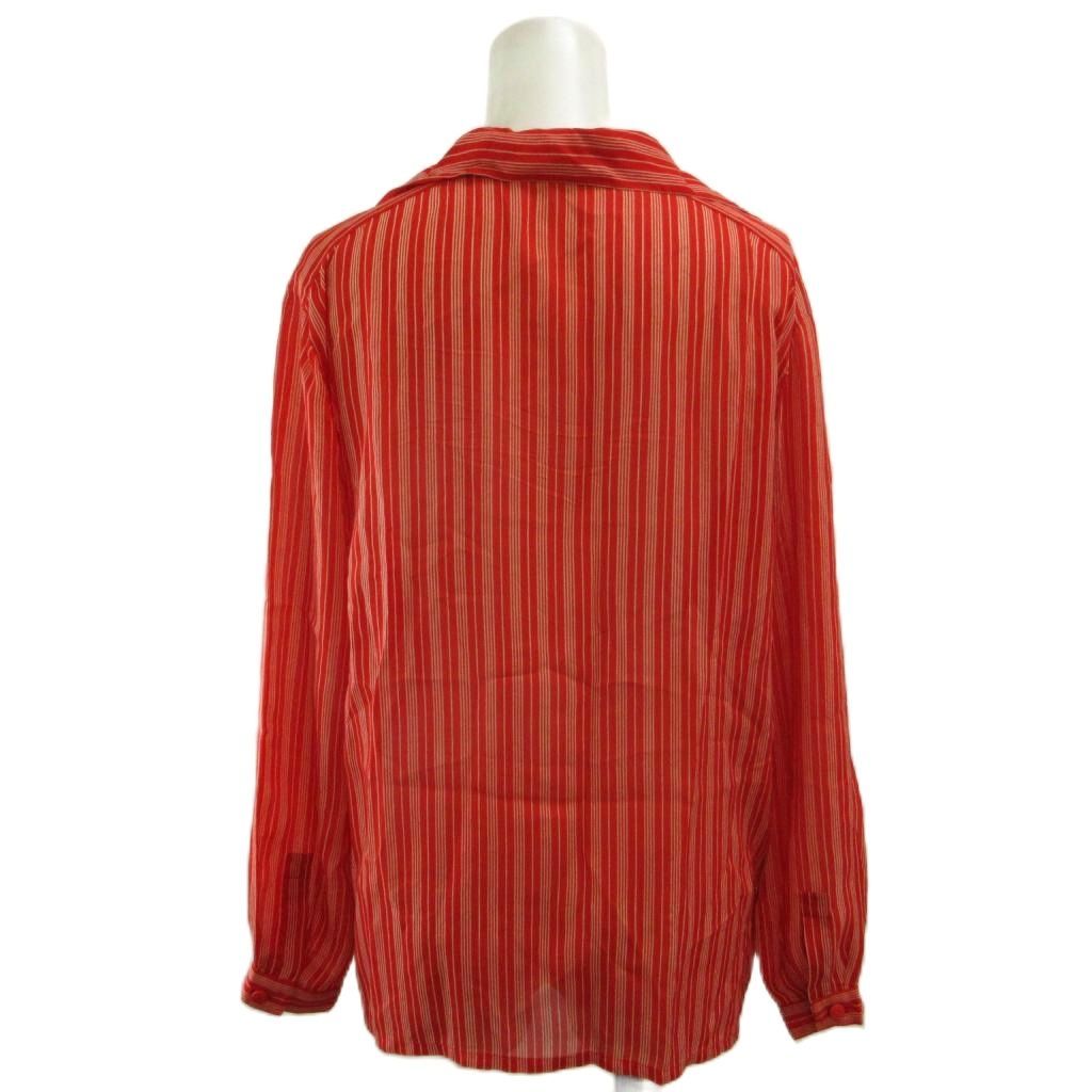 Dior Long Sleeve Shirt Blouse Top Striped Pattern Open Collar Red White M — view 2