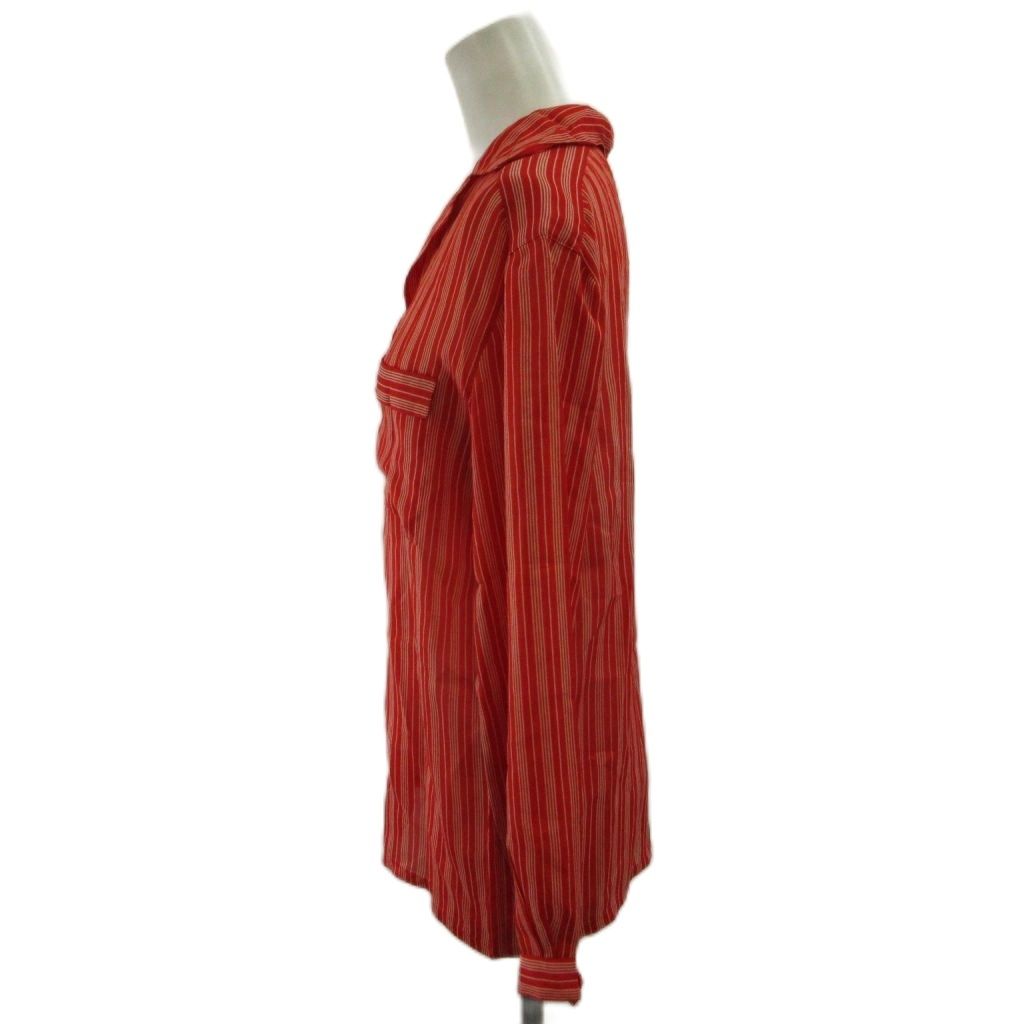 Dior Long Sleeve Shirt Blouse Top Striped Pattern Open Collar Red White M — view 3