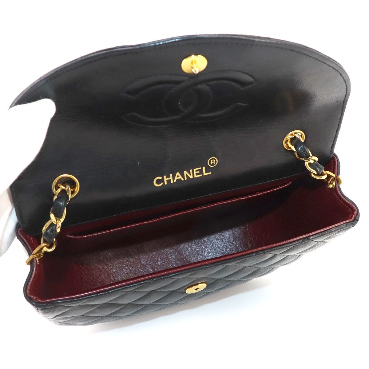 Chanel Jumbo CC Logo Quilted Chain Shoulder Bag Lambskin Black Gold Vintage — view 8