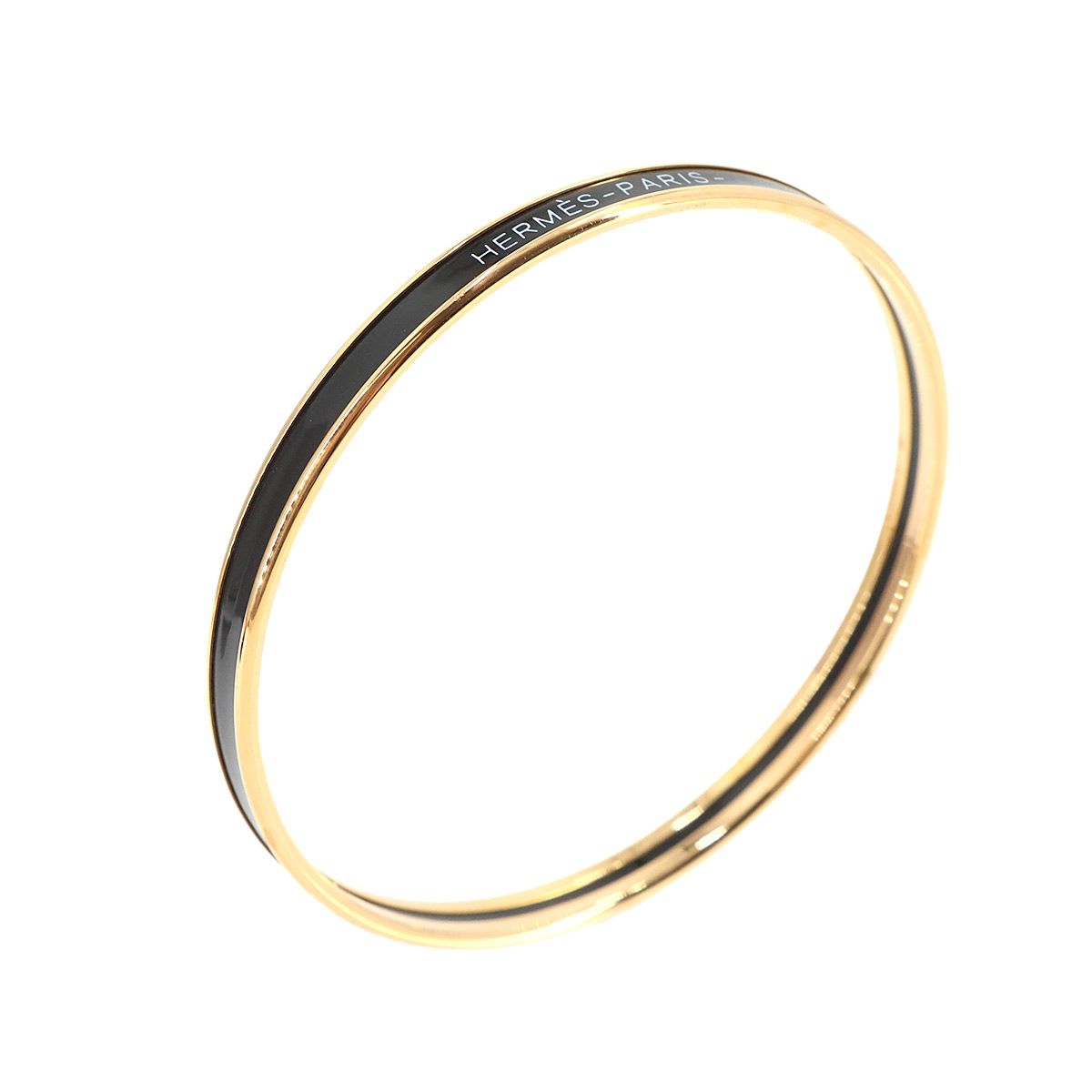 Hermes Uni Enamel Bangle Black Gold Uni Email Bracelet — view 4
