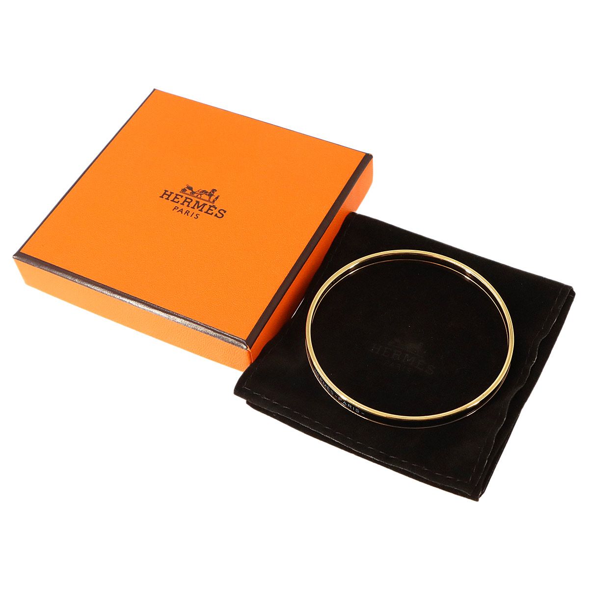 Hermes Uni Enamel Bangle Black Gold Uni Email Bracelet — view 2