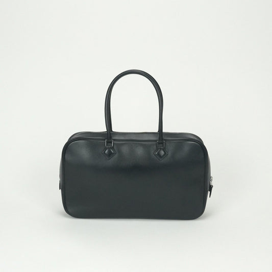 Hermes Plume Elan 28 Tote Box Calf Noir Black Silver Handbag