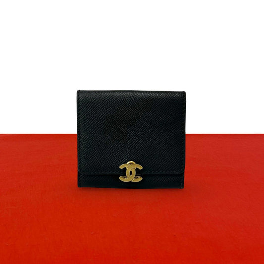 Chanel Vintage CC Logo Leather Coin Purse Mini Wallet Black