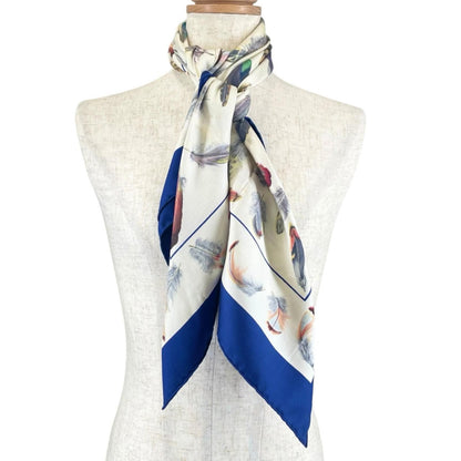 Hermes Carre 90 Plumes Scarf Silk Blue Feather Pattern — view 2