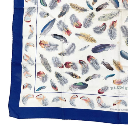Hermes Carre 90 Plumes Scarf Silk Blue Feather Pattern — view 6