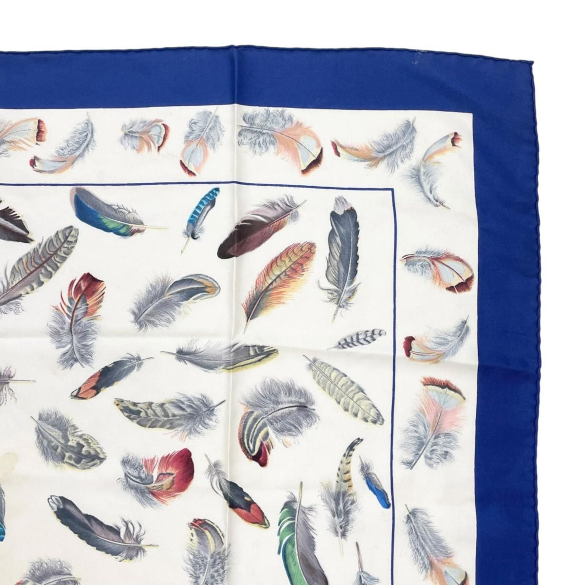 Hermes Carre 90 Plumes Scarf Silk Blue Feather Pattern — view 4
