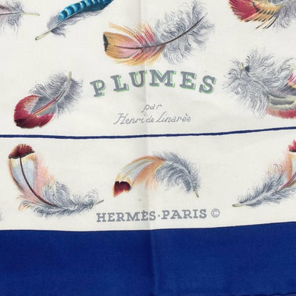 Hermes Carre 90 Plumes Scarf Silk Blue Feather Pattern — view 7