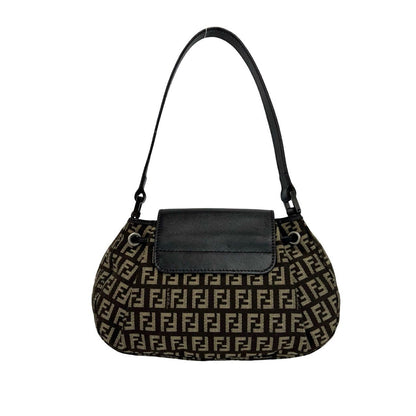 Fendi Zucchino FF Pattern Canvas Leather Shoulder Bag Brown Beige — view 3