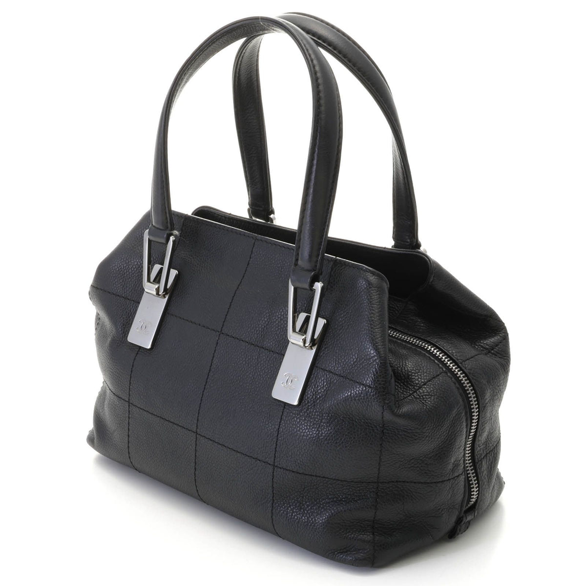 Chanel Choco Bar Line Black Silver Handbag Caviar Leather — view 2