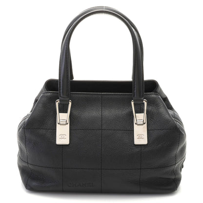 Chanel Choco Bar Line Black Silver Handbag Caviar Leather