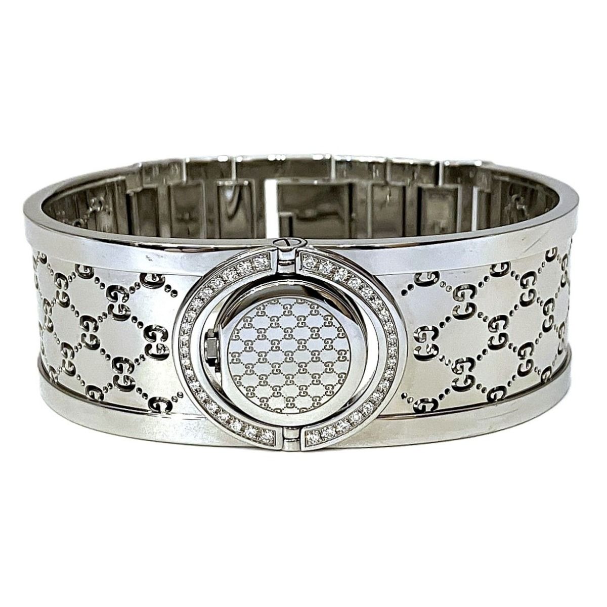 Gucci Toile GG Diamond Bezel Watch SS Quartz Brown Dial — view 8