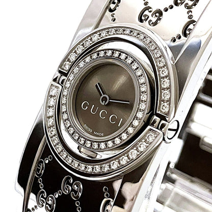 Gucci Toile GG Diamond Bezel Watch SS Quartz Brown Dial — view 4