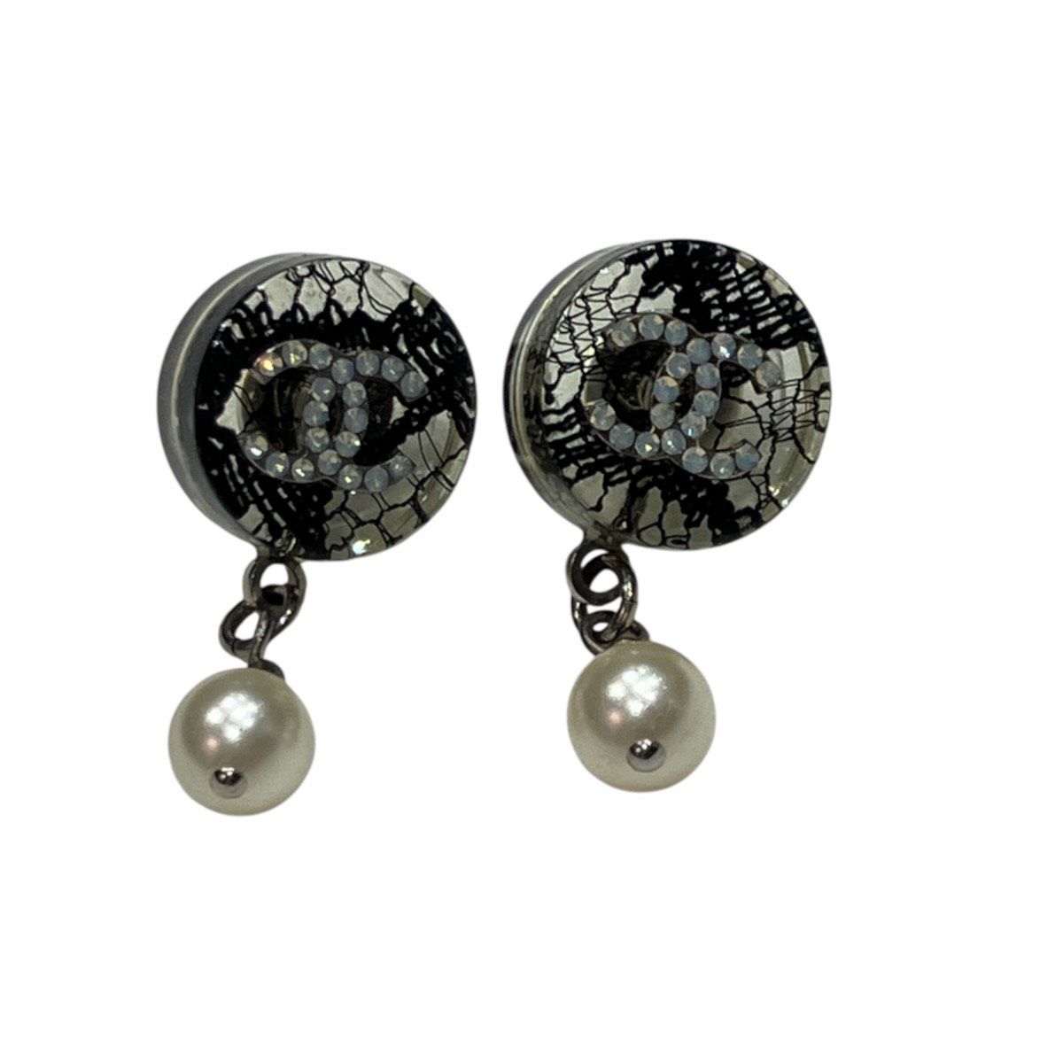 Chanel CC Logo Pearl Swing Earrings Alloy Resin