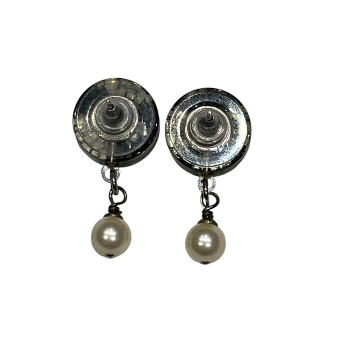 Chanel CC Logo Pearl Swing Earrings Alloy Resin — view 3
