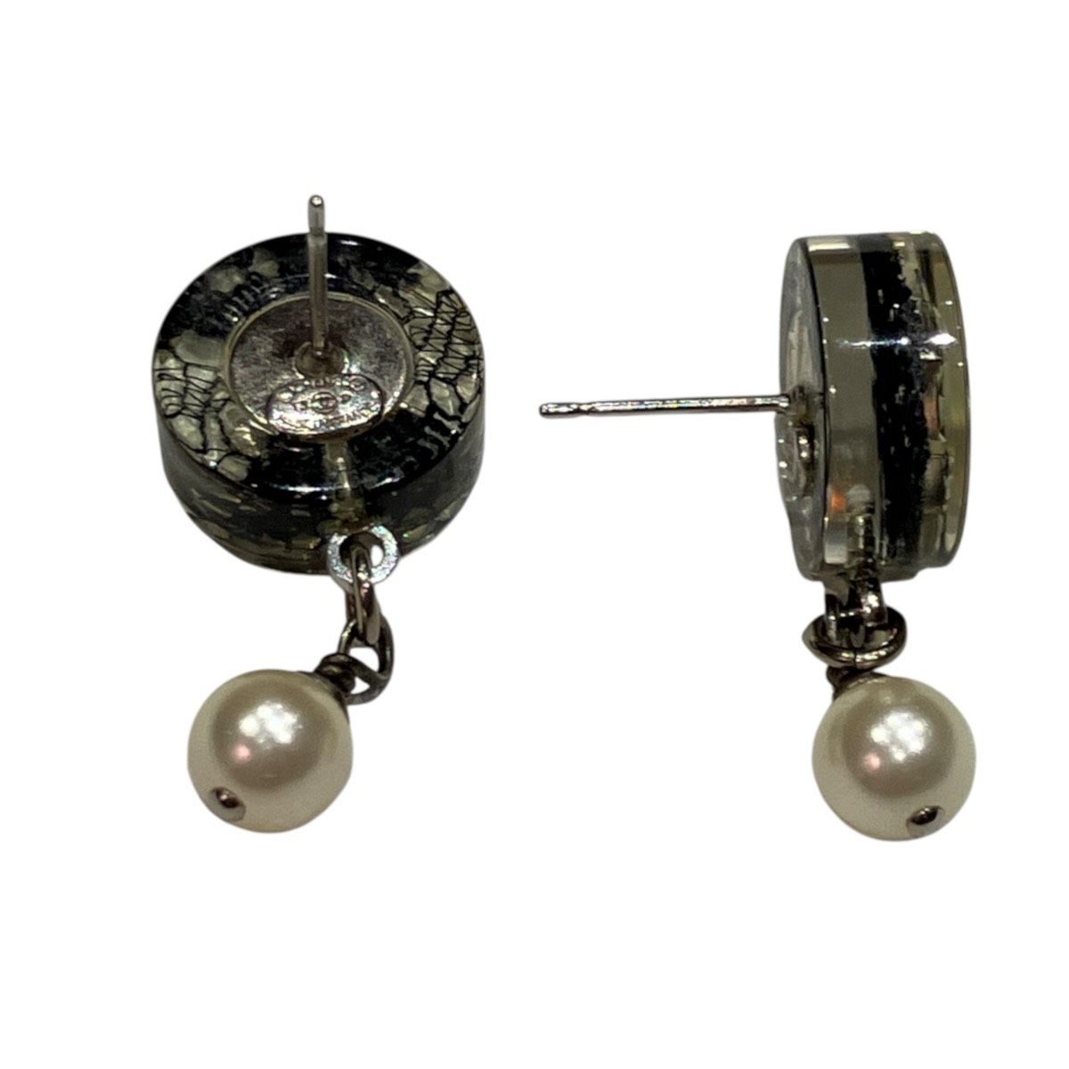 Chanel CC Logo Pearl Swing Earrings Alloy Resin — view 5