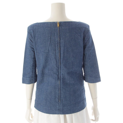 Celine Denim Phoebe Philo Era Three Quarter Sleeve Boat Neck Top Indigo Blue 38 — view 4
