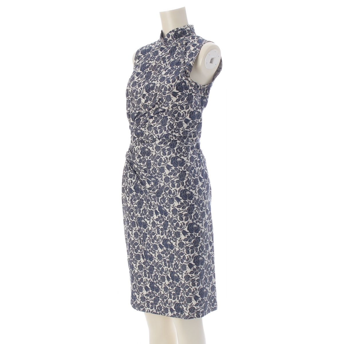 Prada Silk Sleeveless Gathered Design China Rose Floral Pattern Dress Archive — view 2