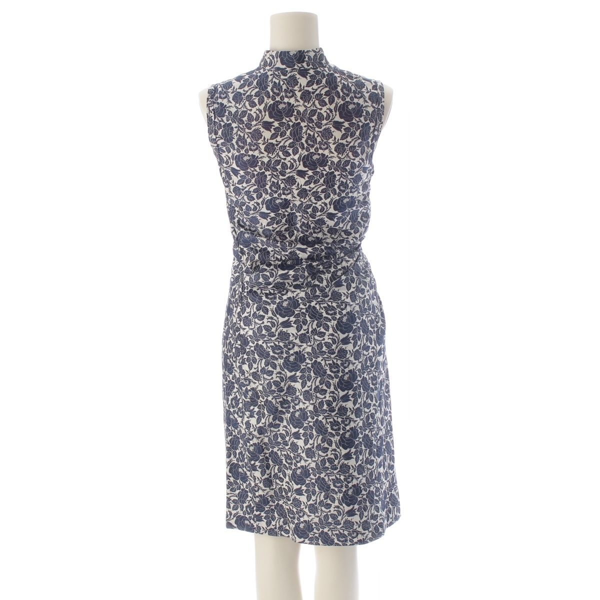 Prada Silk Sleeveless Gathered Design China Rose Floral Pattern Dress Archive — view 4