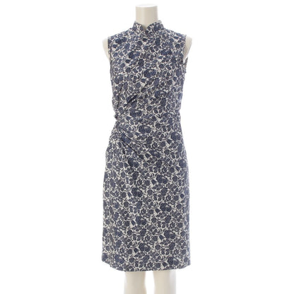 Prada Silk Sleeveless Gathered Design China Rose Floral Pattern Dress Archive