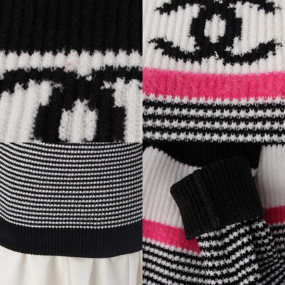 Chanel CC Logo Border Knit Long Sleeve Sweater Top Black White Pink 36 — view 8
