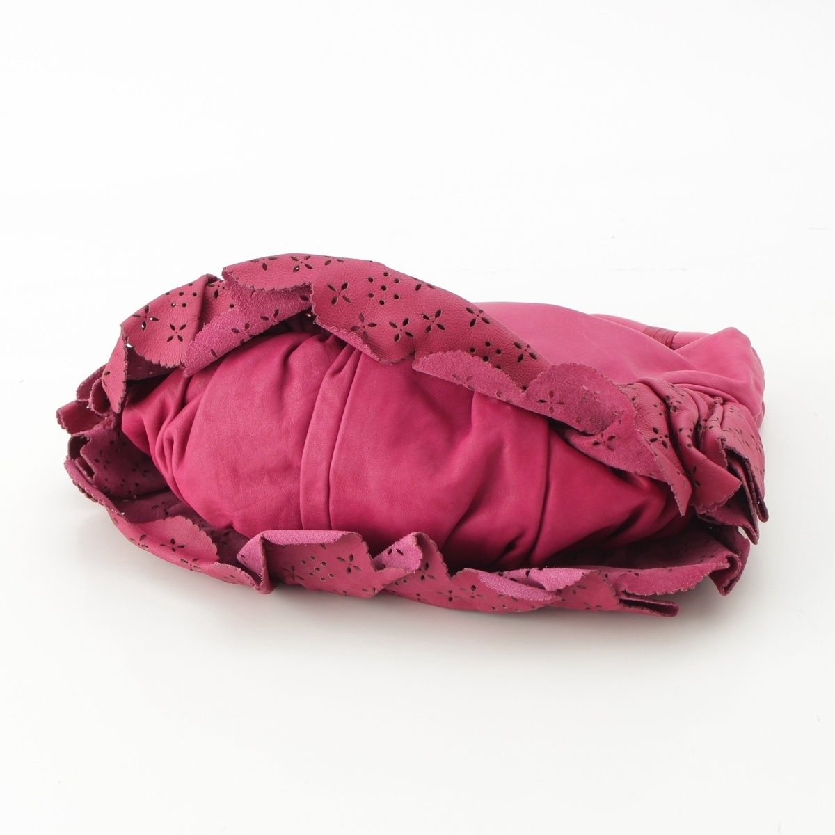 Dior Gypsy Leather Ruffle Hobo Shoulder Handbag Fuchsia Pink — view 5