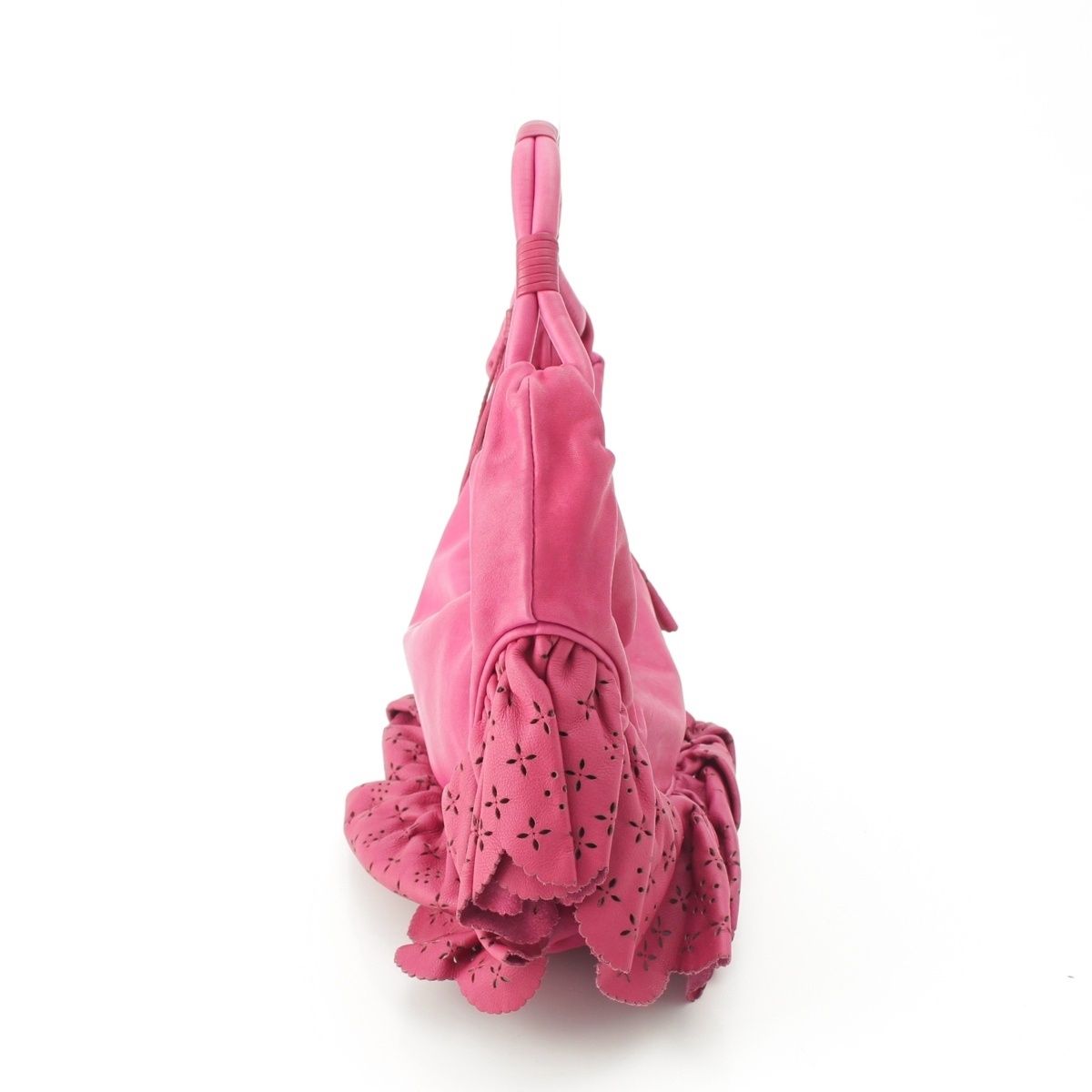 Dior Gypsy Leather Ruffle Hobo Shoulder Handbag Fuchsia Pink — view 3