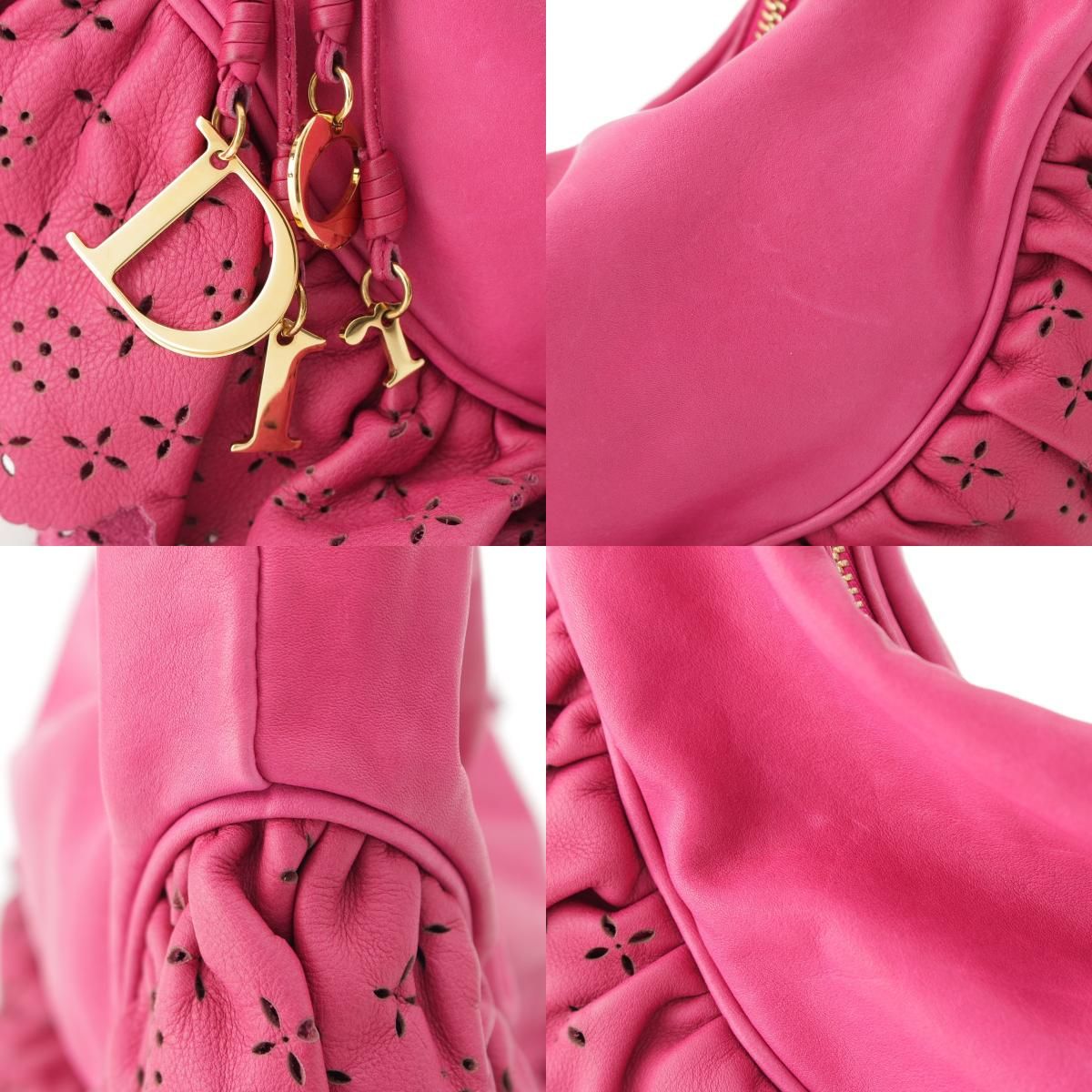 Dior Gypsy Leather Ruffle Hobo Shoulder Handbag Fuchsia Pink — view 8