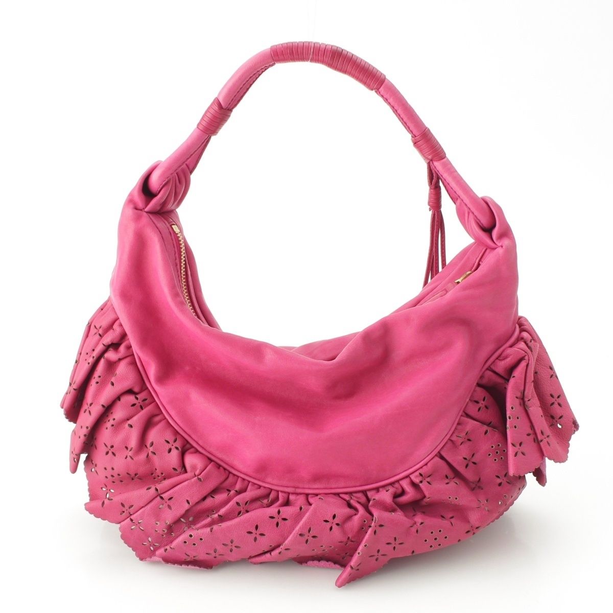 Dior Gypsy Leather Ruffle Hobo Shoulder Handbag Fuchsia Pink — view 4
