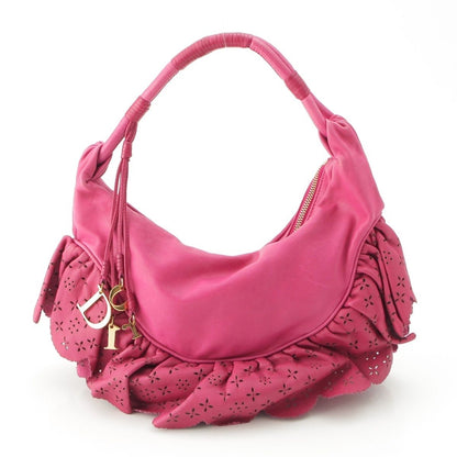 Dior Gypsy Leather Ruffle Hobo Shoulder Handbag Fuchsia Pink