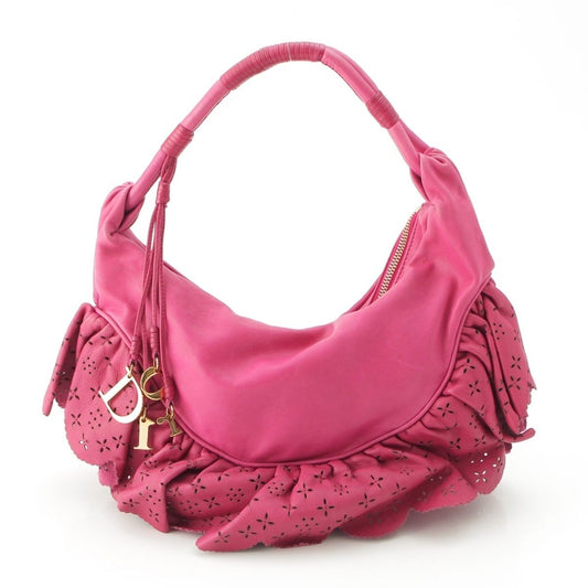 Dior Gypsy Leather Ruffle Hobo Shoulder Handbag Fuchsia Pink