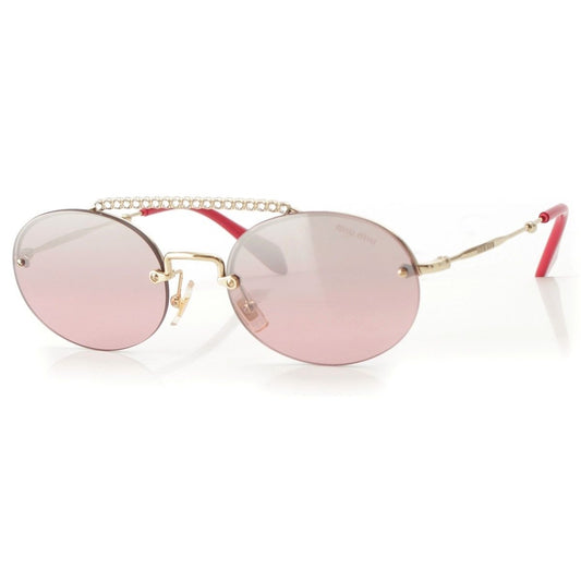 Miu Miu Bijou Two Bridge Half Rim Round Sunglasses Eyewear Red Gold