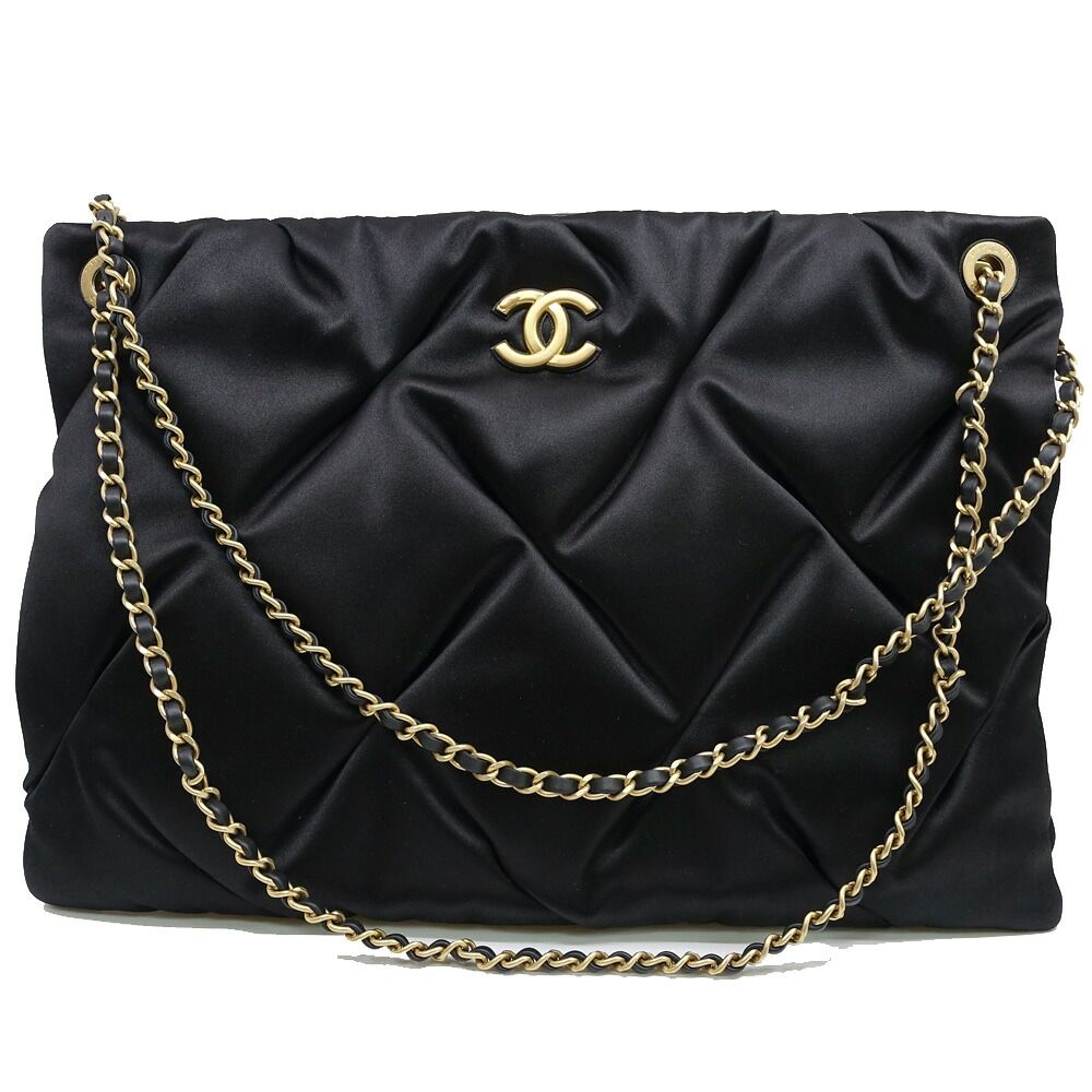 Chanel Large Pouch Satin BK GD Shoulder Bag