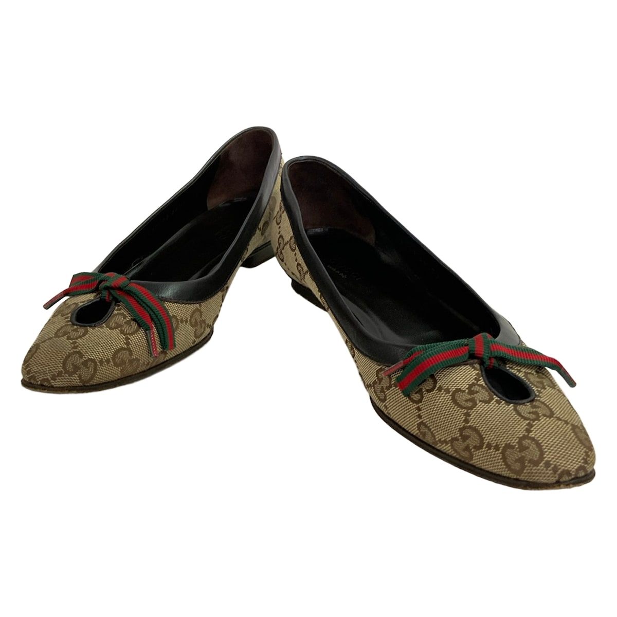 Gucci Flat Shoes GG Pattern Sherry Beige Dark Brown Multi Ribbon Leather — view 2