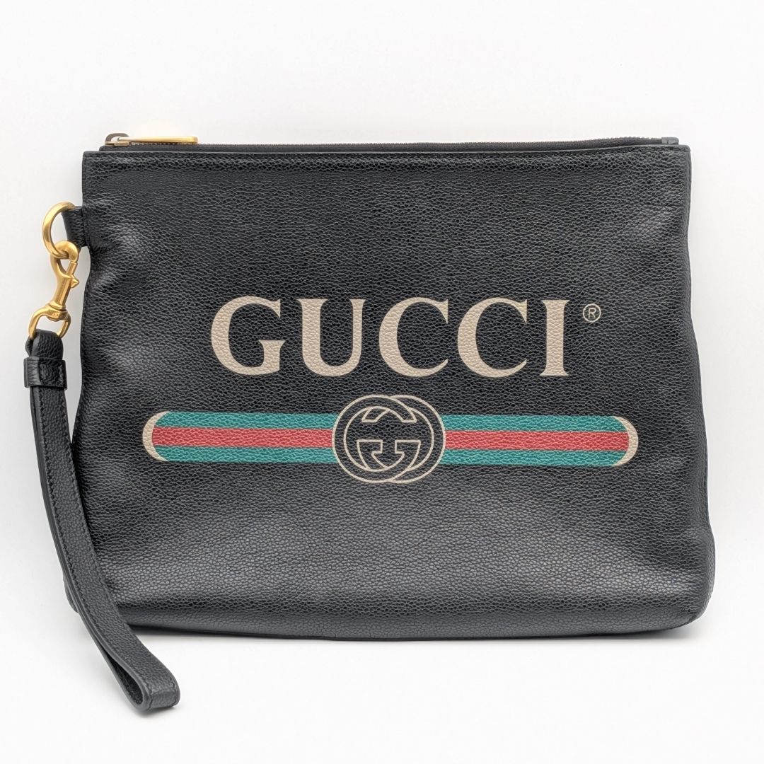 Gucci Vintage Logo Print GG Interlocking G Sherry Line Clutch Black