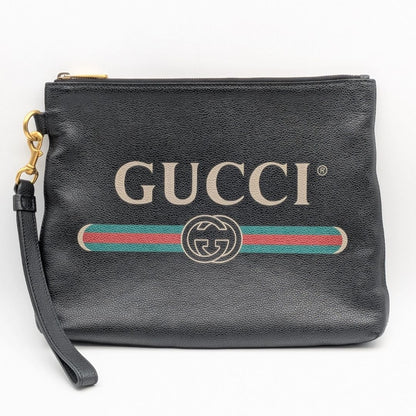 Gucci Vintage Logo Print GG Interlocking G Sherry Line Clutch Black