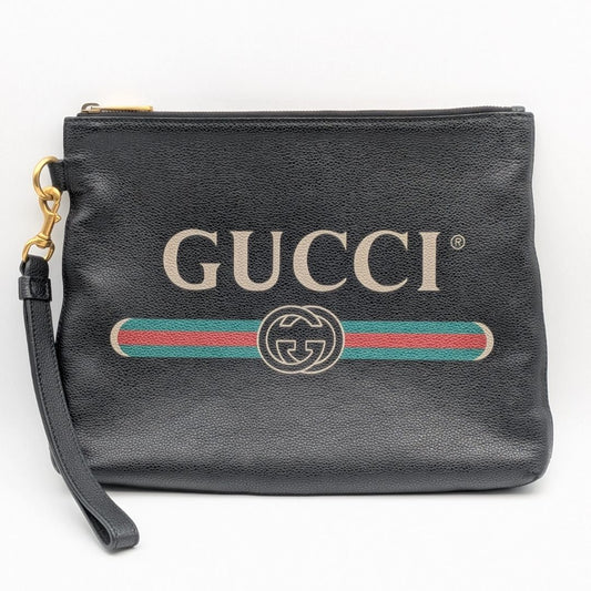 Gucci Vintage Logo Print GG Interlocking G Sherry Line Clutch Black