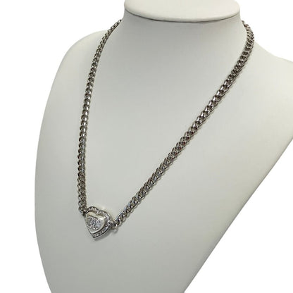 Chanel CC Logo Heart Chain Necklace Silver Colored — view 2