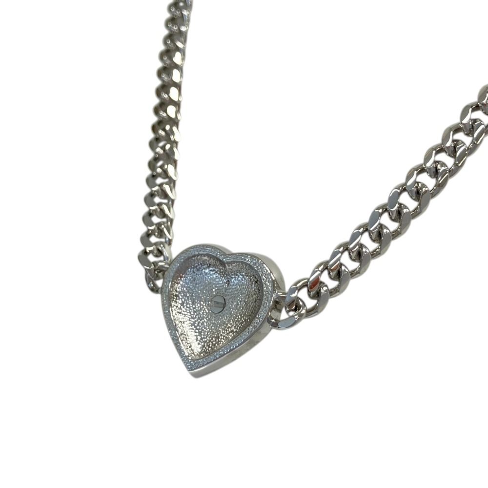 Chanel CC Logo Heart Chain Necklace Silver Colored — view 3