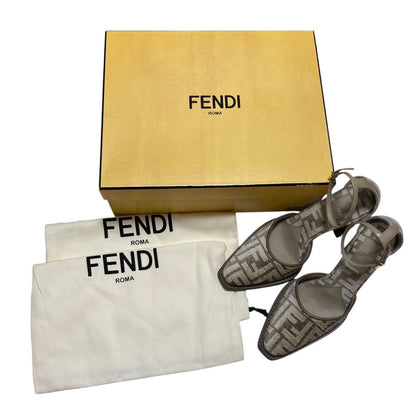 Fendi Chenille Jacquard FF Cut Ankle Strap Pumps Beige Heels — view 8
