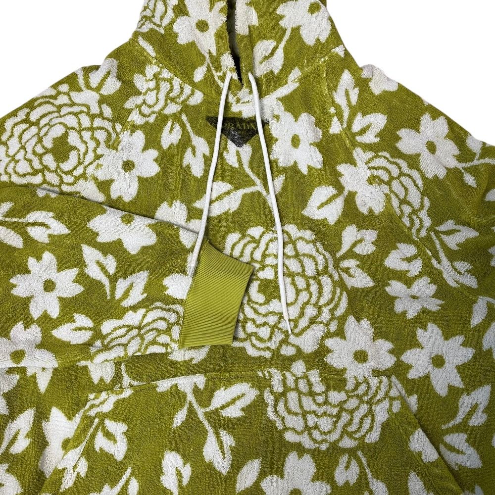 Prada Flower Print Jacquard Terry Cloth Pullover Hoodie Green M — view 3
