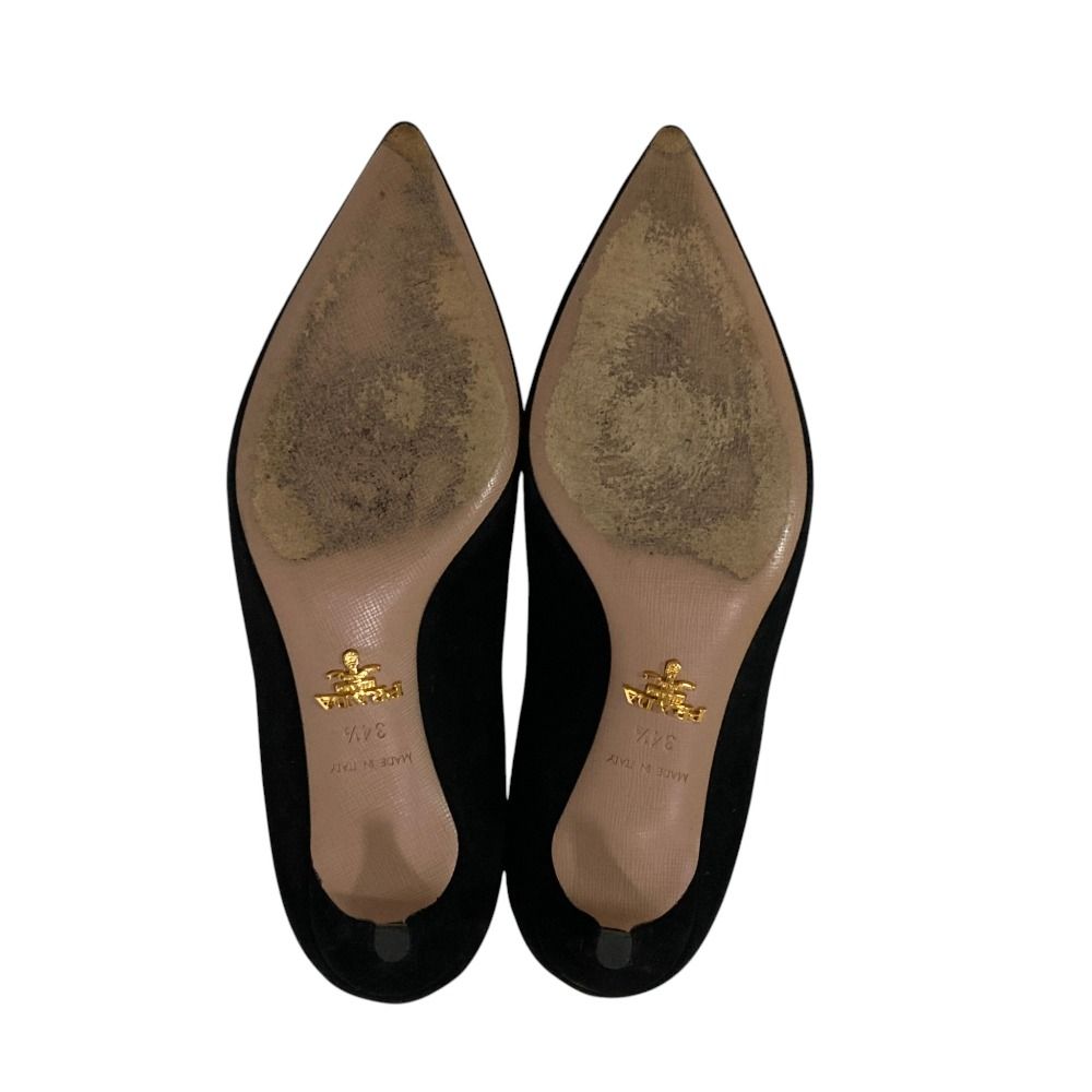 Prada Suede Leather Pointed Toe Pumps Black Heels — view 5